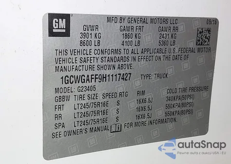 2017 Chevrolet Express 2500 Work Van из США, поврежденный, VIN 1GCWGAFF9H1117427